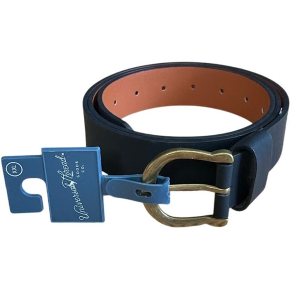 New Universal Thread Womens Black Bounded Leather Belt Brass Buckle Size XXL